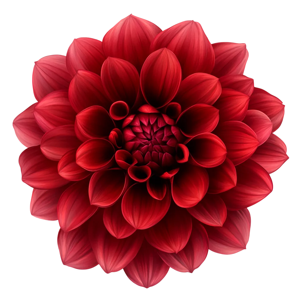 Blooming Dark Red Dahlia Flower Head Overhead Free PNG