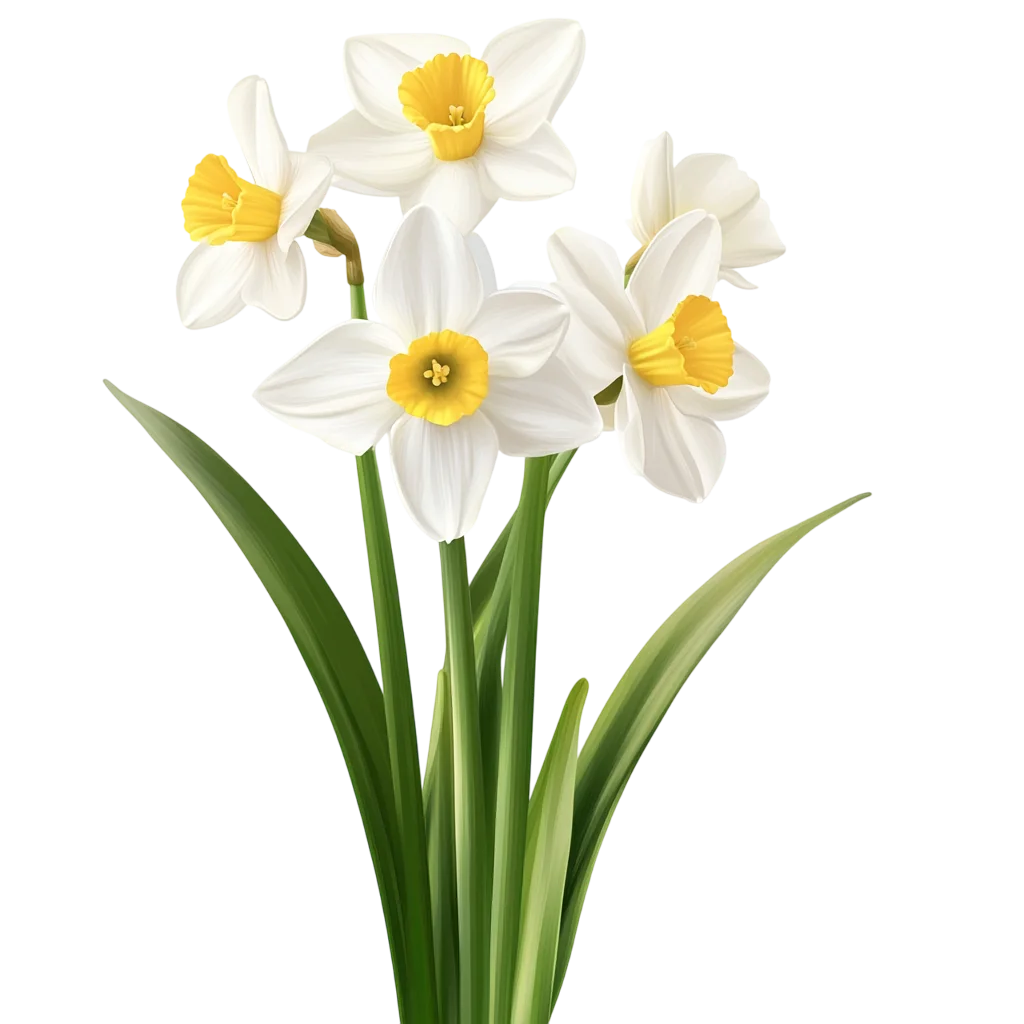 White Narcissus Daffodils Bouquet on Stems Free PNG