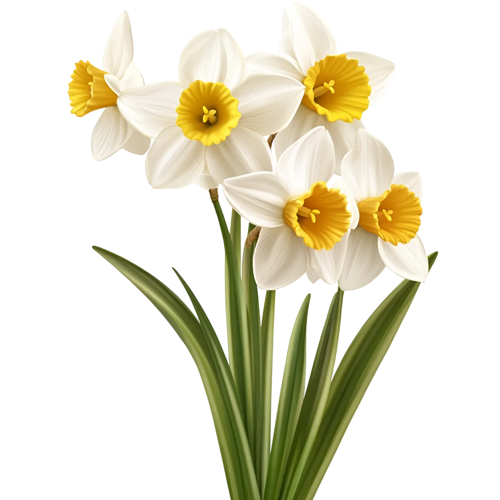 White Narcissus Daffodil Flowers on Stems Free PNG