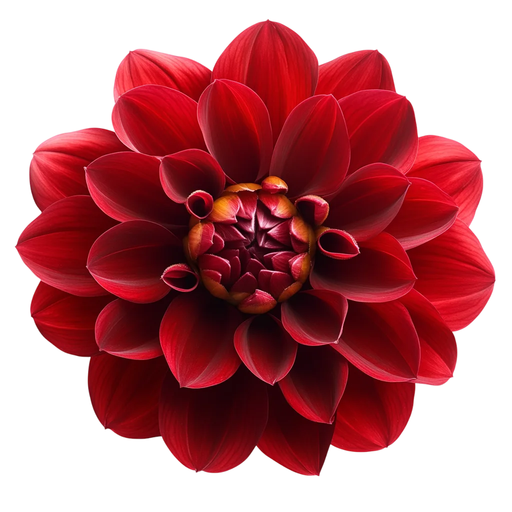 Deep Crimson Red Dahlia Flower Blossom Top View Free PNG