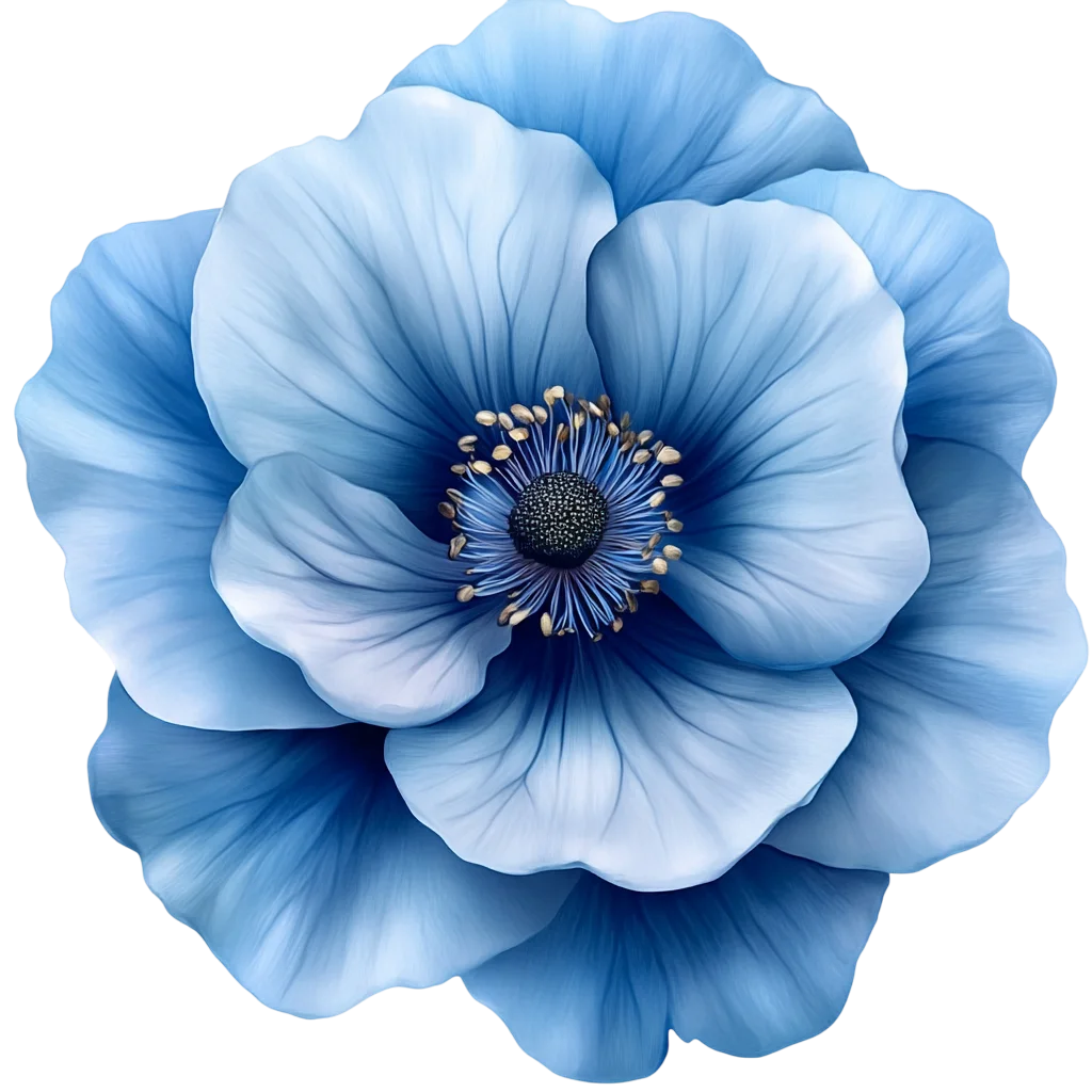 Blue Anemone Flower Blossom Overhead Bloom Free PNG