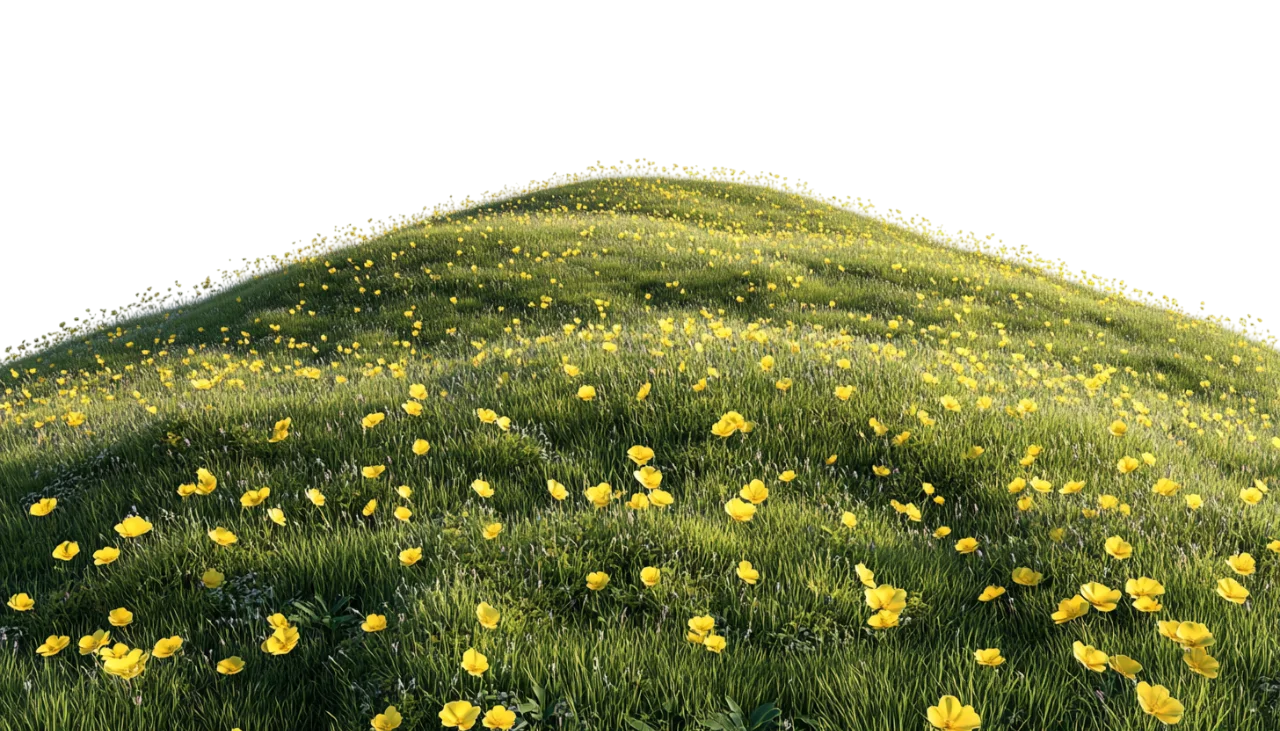 Rolling Green Grass Hill Mound with Wildflowers Free PNG