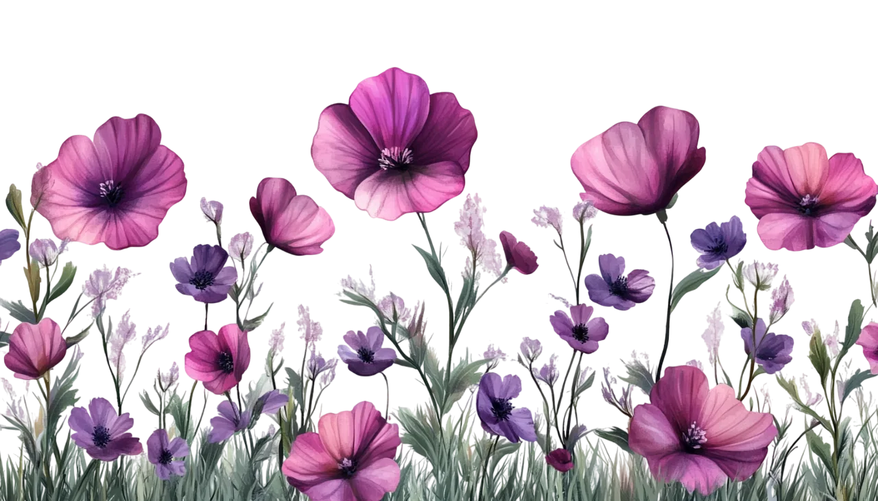 Watercolor Purple and Violet Wildflower Stems Free PNG