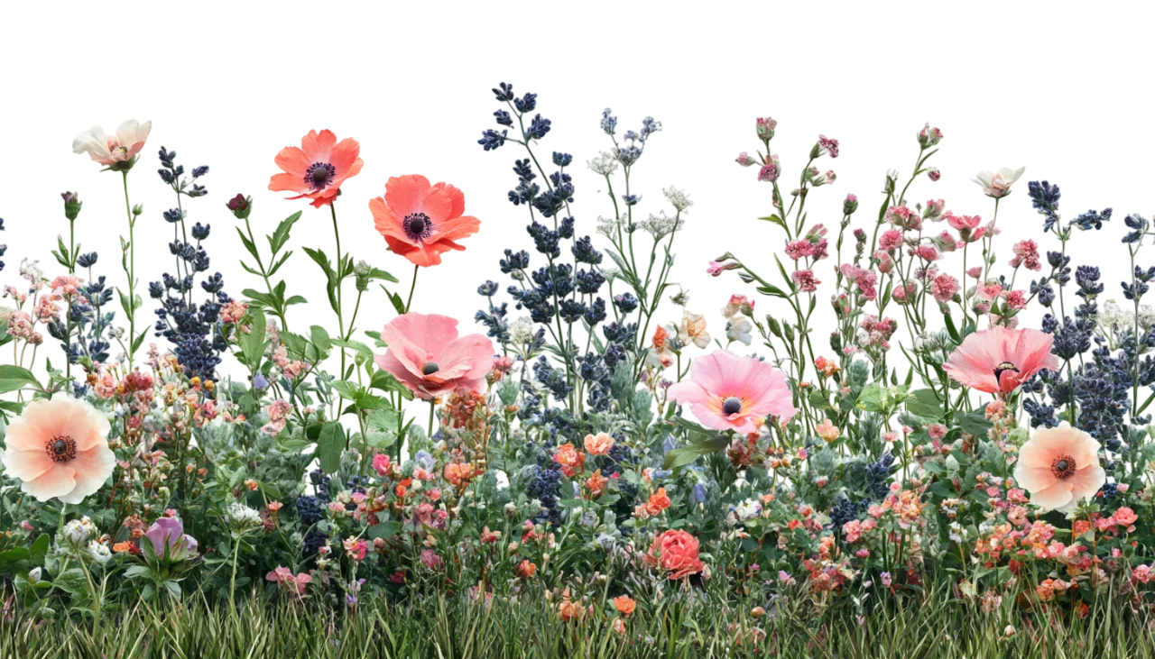 Lush Wildflower Garden Meadow Bed with Poppies Free PNG