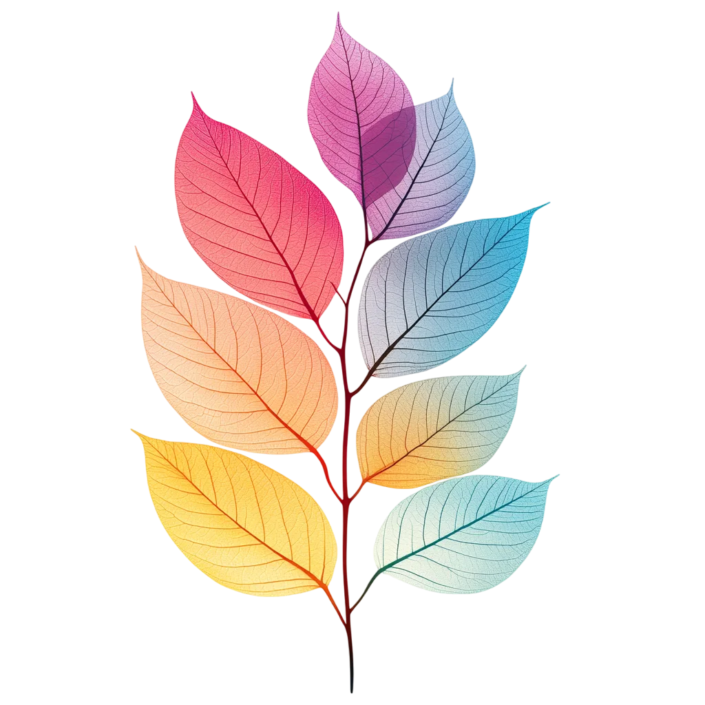 Translucent Pastel Rainbow Leaf Sprig Foliage Free PNG
