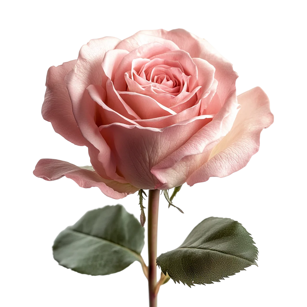 Elegant Pink Rose Flower on Green Stem Free PNG