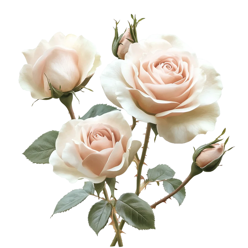 Blush Peach Rose Bouquet on Stem with Leaves Free PNG