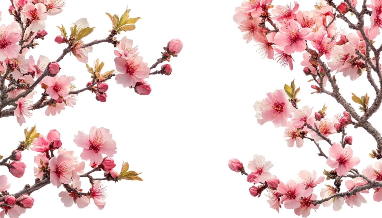 Pink Cherry Blossom Frame Corner Branches Free PNG