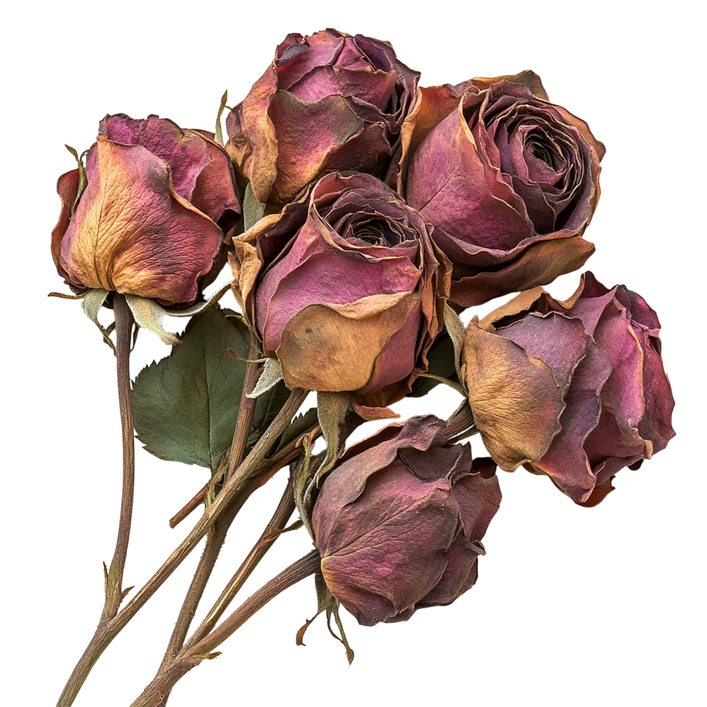 Dried Dead Red Rose Flower Bouquet on Long Stems Free PNG