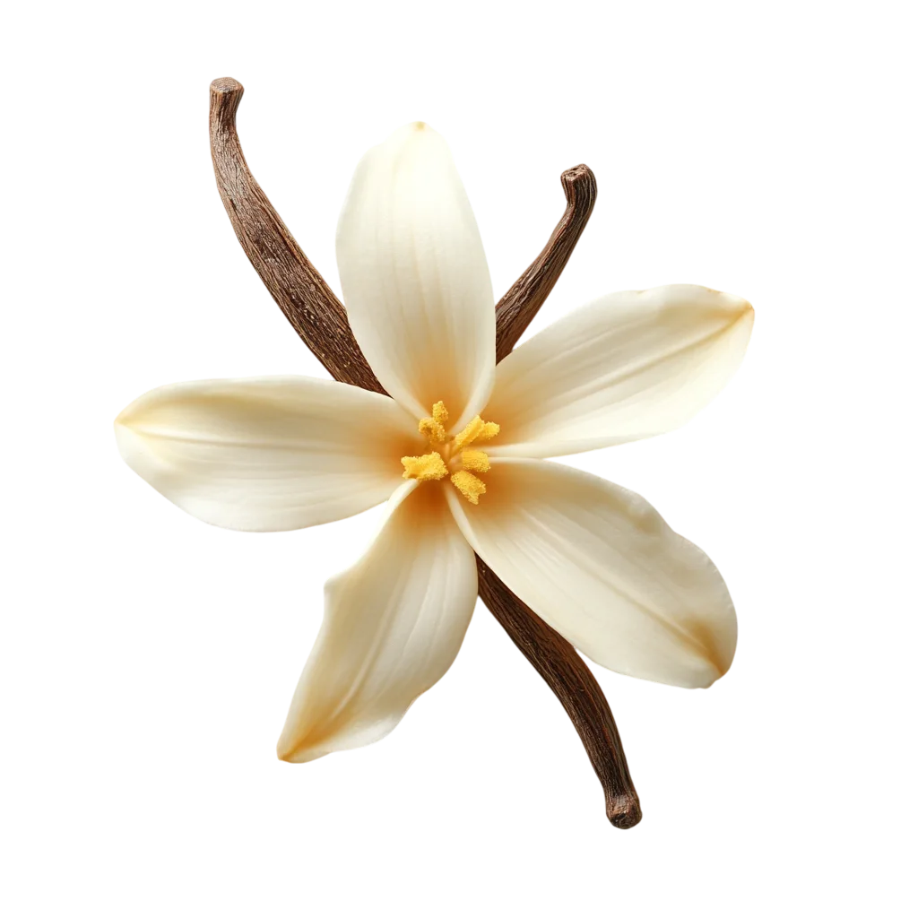 Single White Vanilla Flower with Dried Pods Free PNG