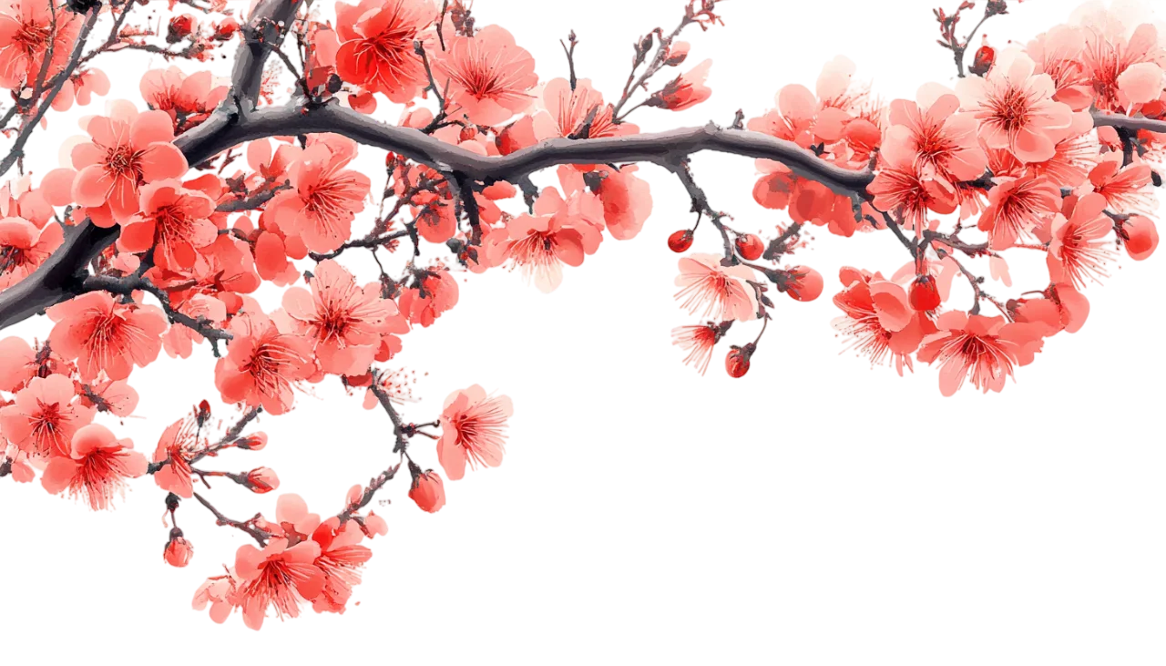 Flowering Pink Cherry Blossom Branch Garland Free PNG