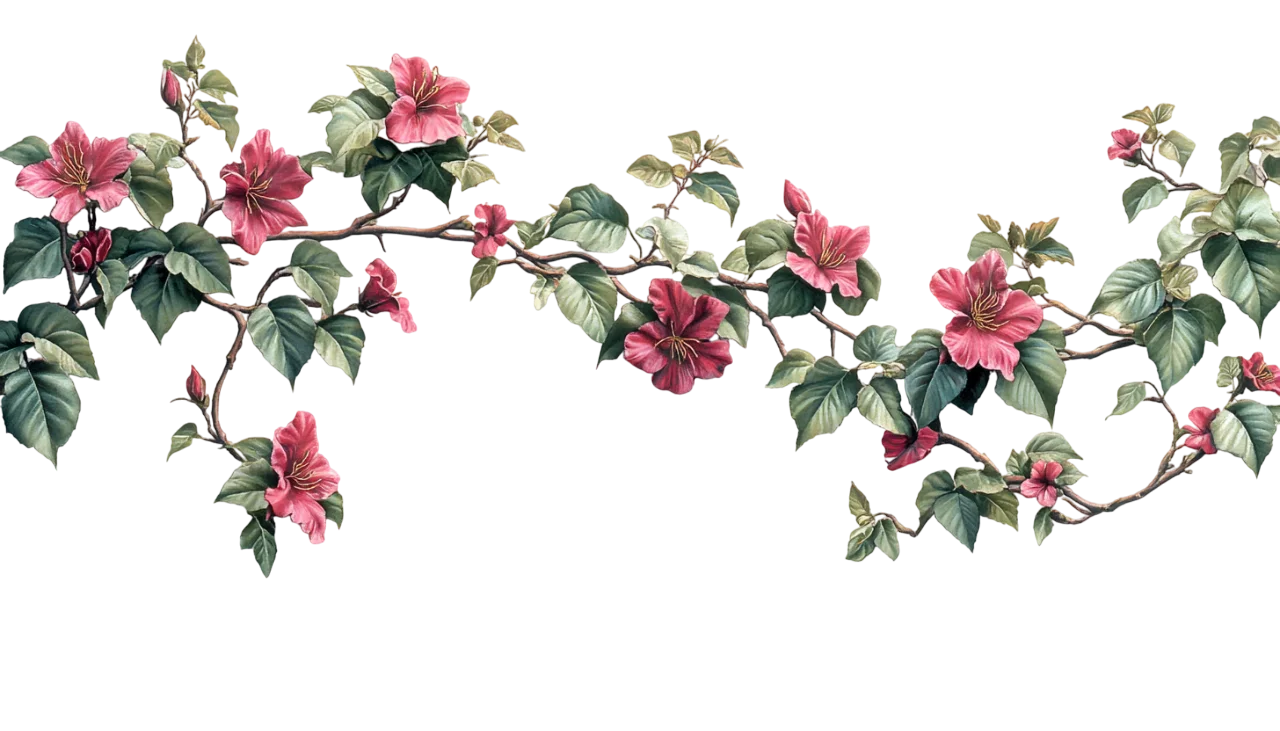 Hanging Pink Flower Vines Top Border Free PNG