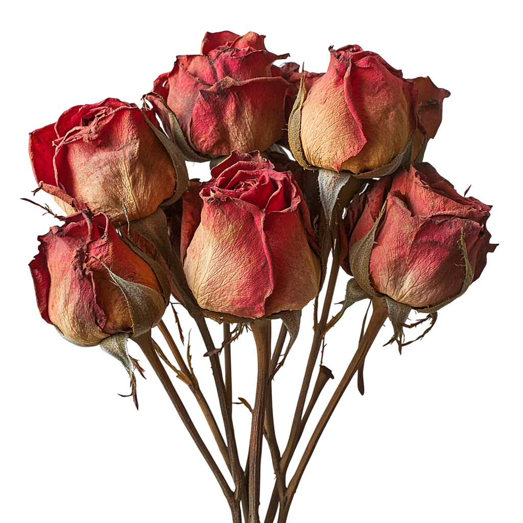 Dried Red Roses Bouquet on Stems Vintage Flowers Free PNG