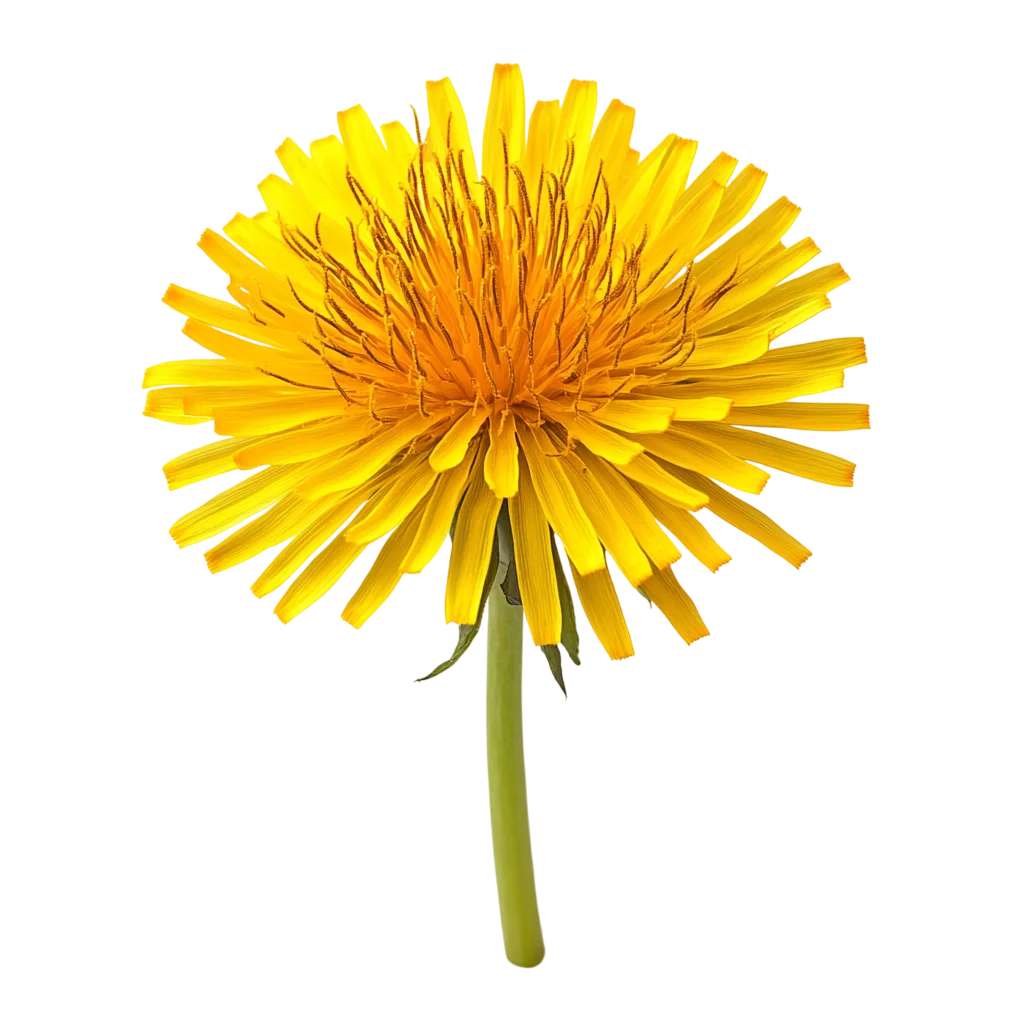 Yellow Dandelion Flower Bloom on Green Stem Free PNG