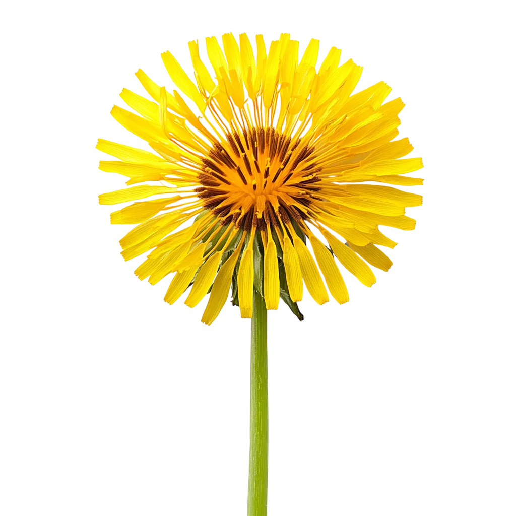 Bright Yellow Dandelion Flower on Slender Stem Free PNG