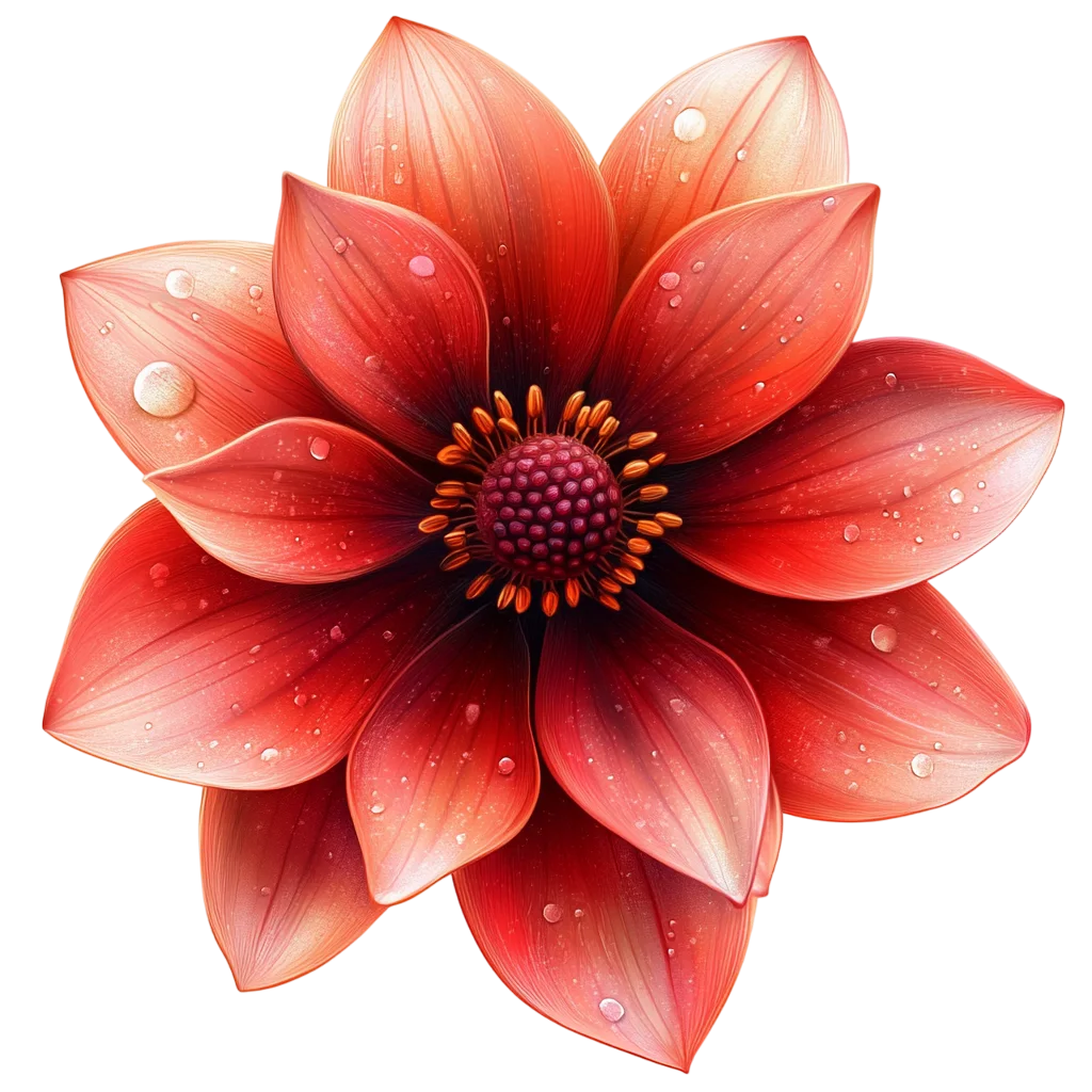 Red Dahlia Flower Bloom Layered Petals Cutout Free PNG