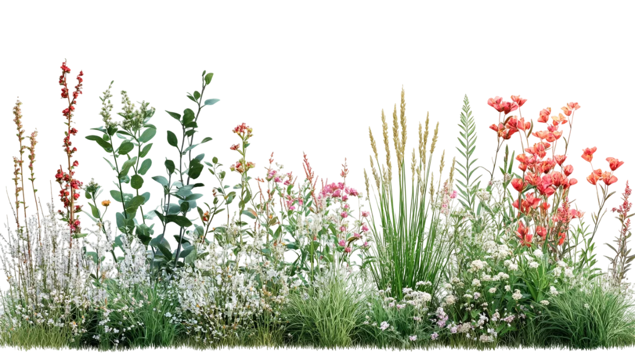 Lush Wildflower Meadow Grass Floral Garden Bed Free PNG