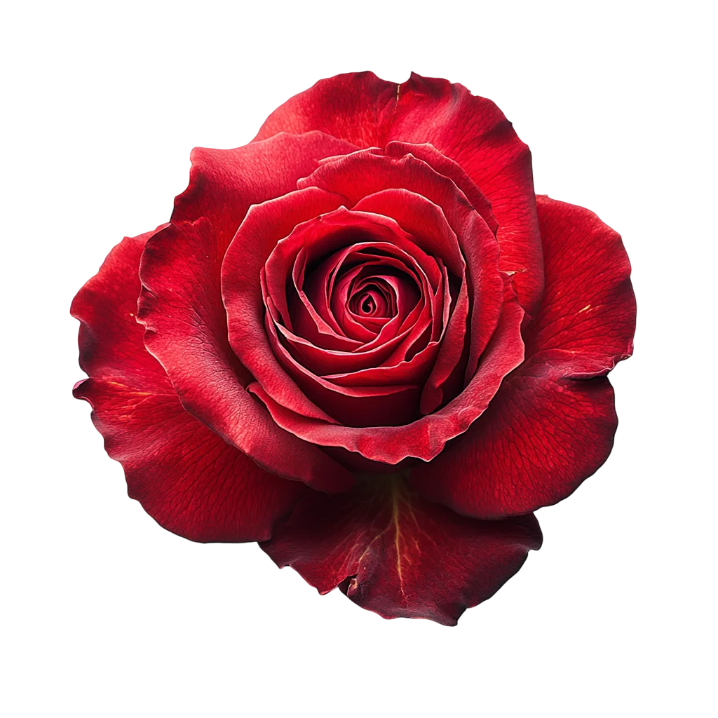 Deep Red Rose Flower Bloom Top View Cutout Free PNG