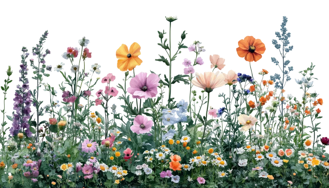 Colorful Pastel Wildflower Meadow Garden Bed Free PNG