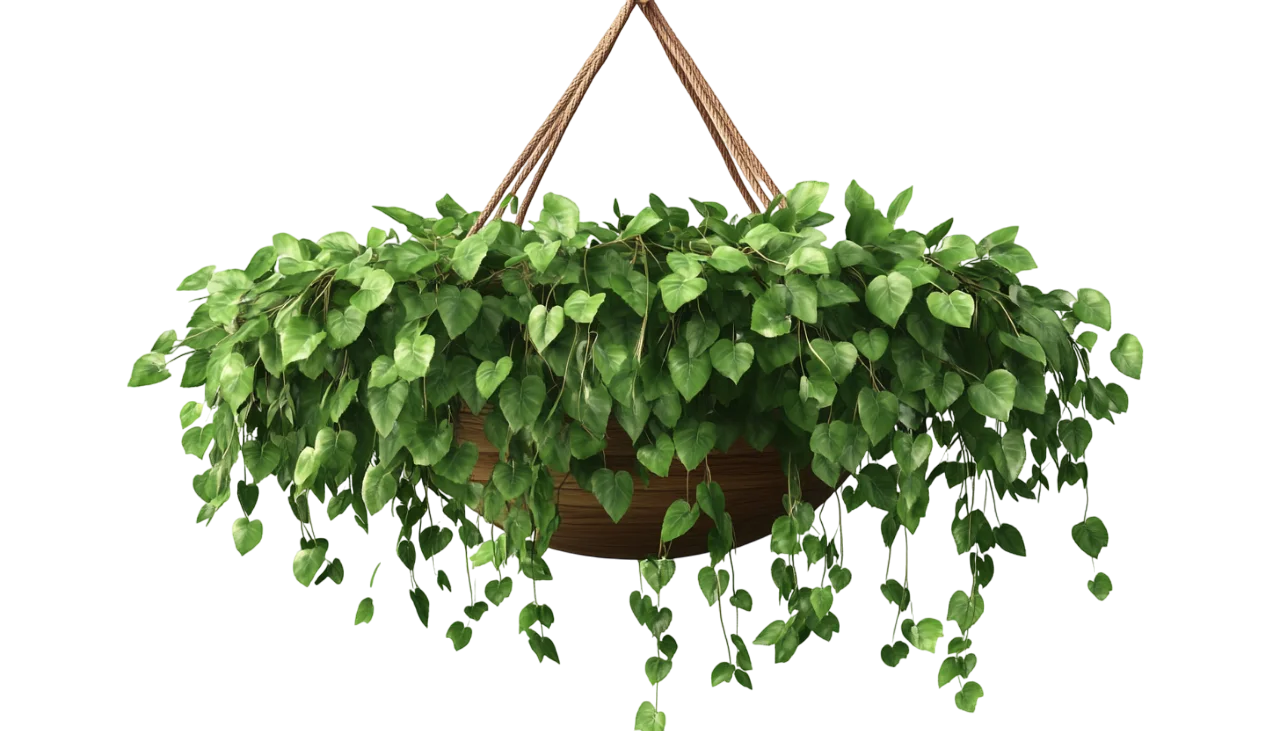 Cascading Green Pothos Hanging Basket Plant Free PNG