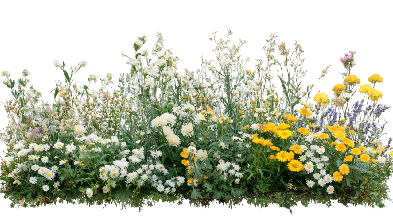 Lush White and Yellow Wildflower Garden Border Free PNG