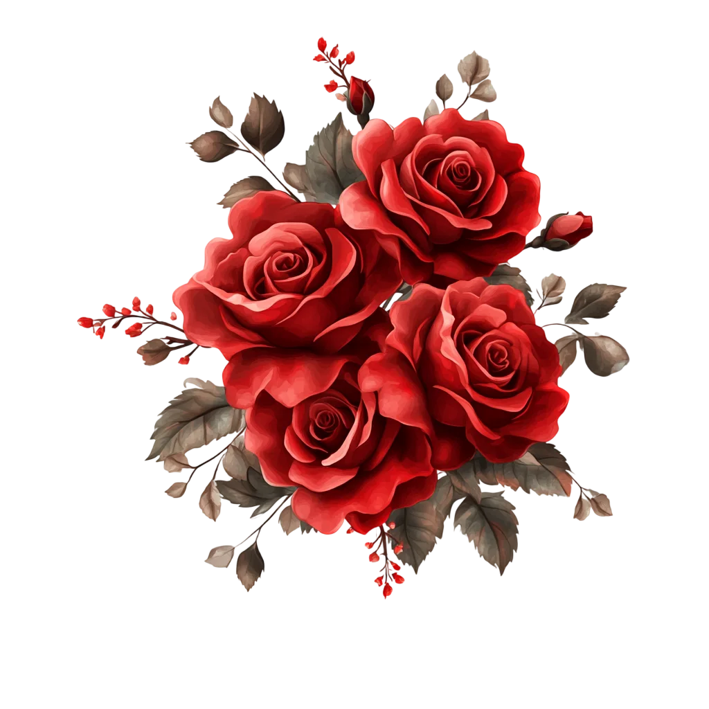 Lush Red Rose Floral Bunch with Leaves Free PNG