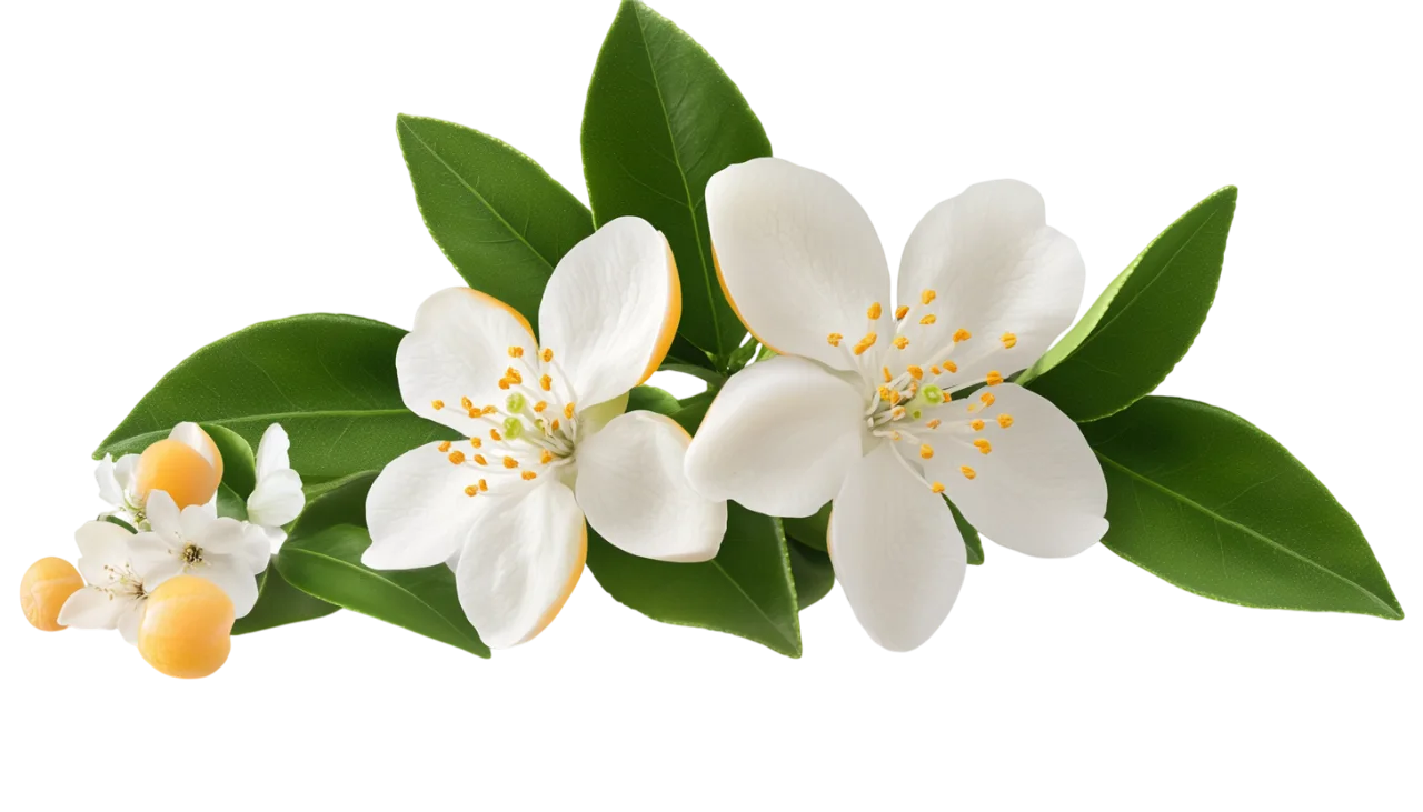 White Jasmine Blossom Branch with Green Leaves Free PNG