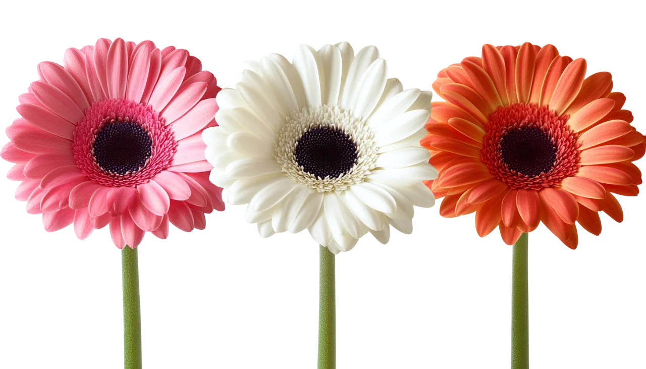 White and Pink Gerbera Daisy Flower Stems Free PNG