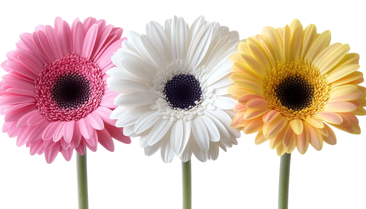 White and Yellow Gerbera Daisy Flower Stems Free PNG
