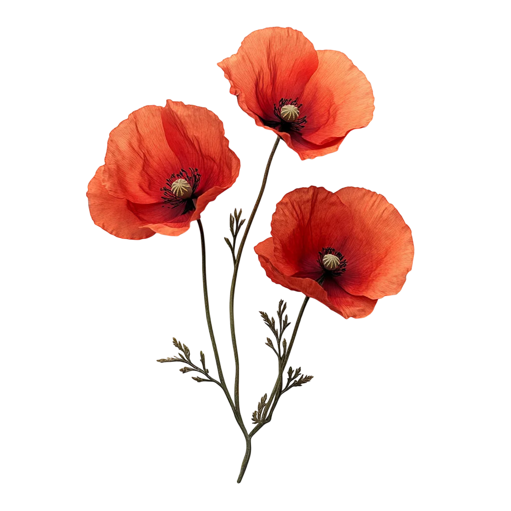 Vibrant Red Poppy Wildflower Stems Bouquet Free PNG