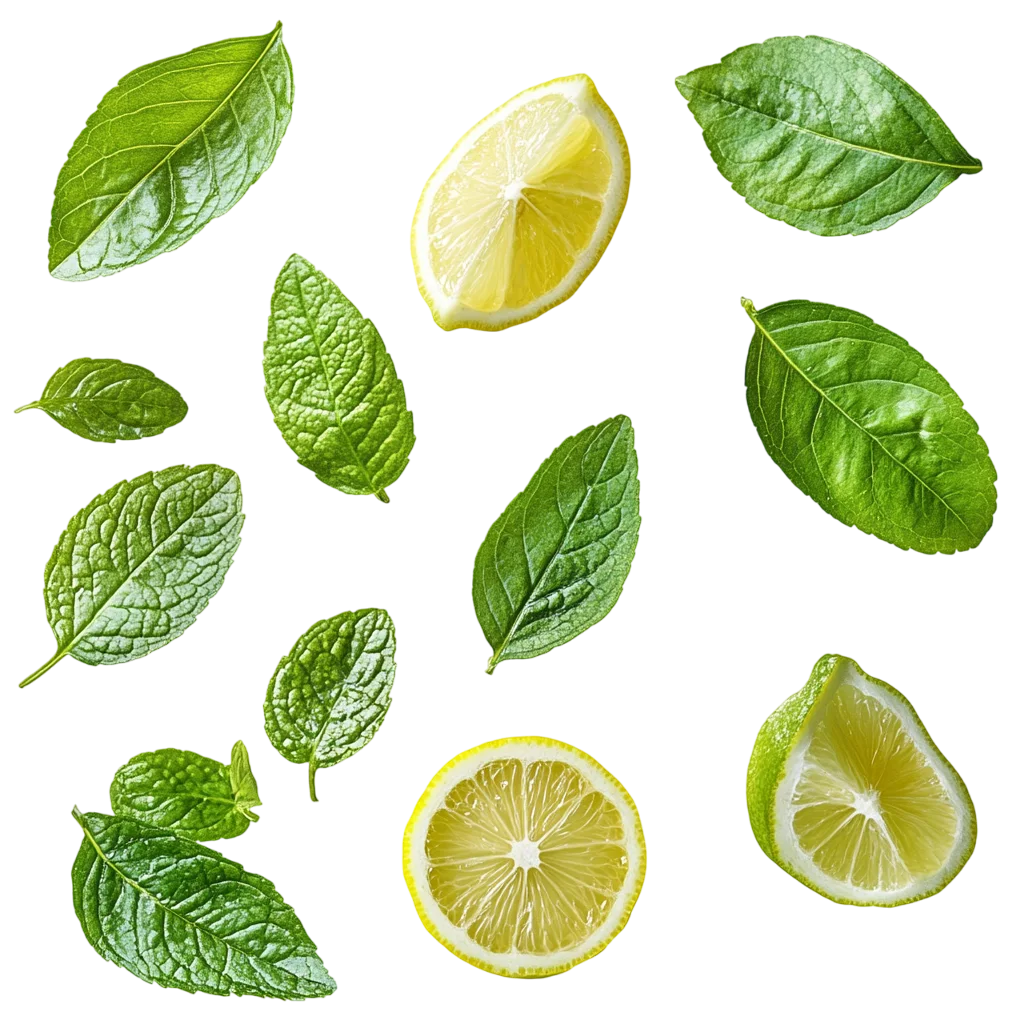 Green Mint Leaves with Lemon Slices Pattern Free PNG