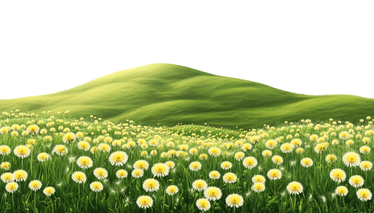 Rolling Green Meadow Hill of Yellow Wildflowers Free PNG