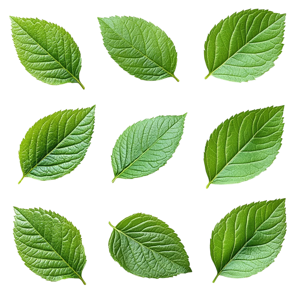 Fresh Green Oval Tree Leaves Pattern Set Free PNG