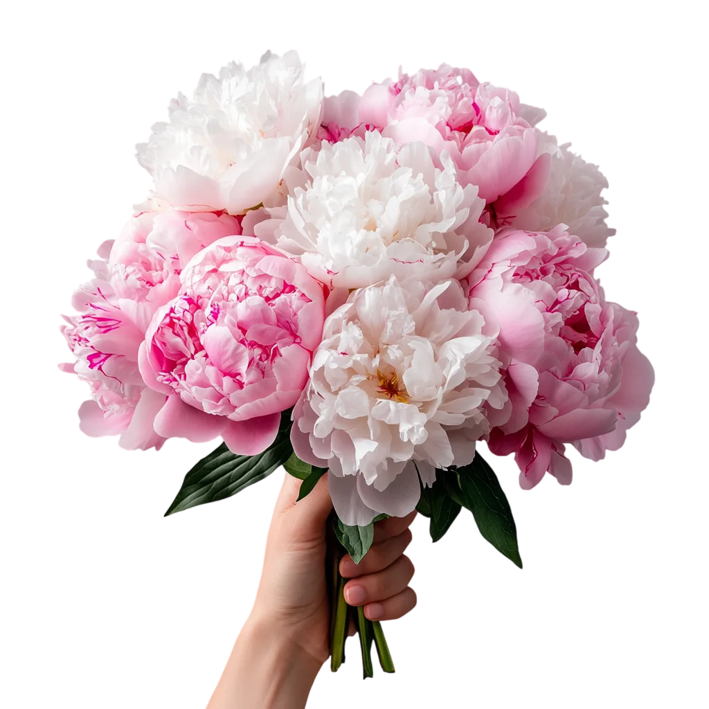 Hand Holding Lush Pink Peony Flower Bouquet Free PNG