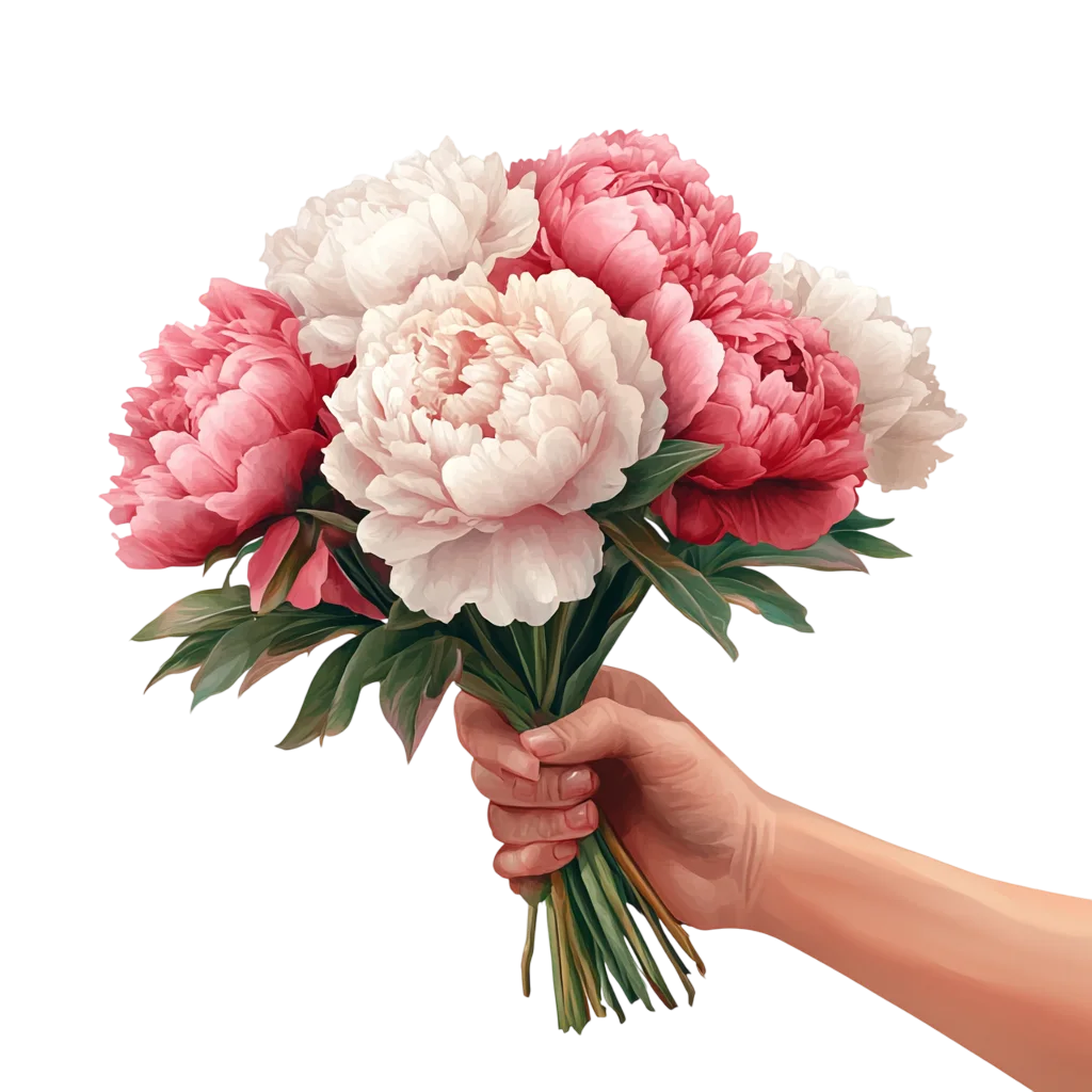 Hand Holding Pink Peony Blossom Bouquet Free PNG