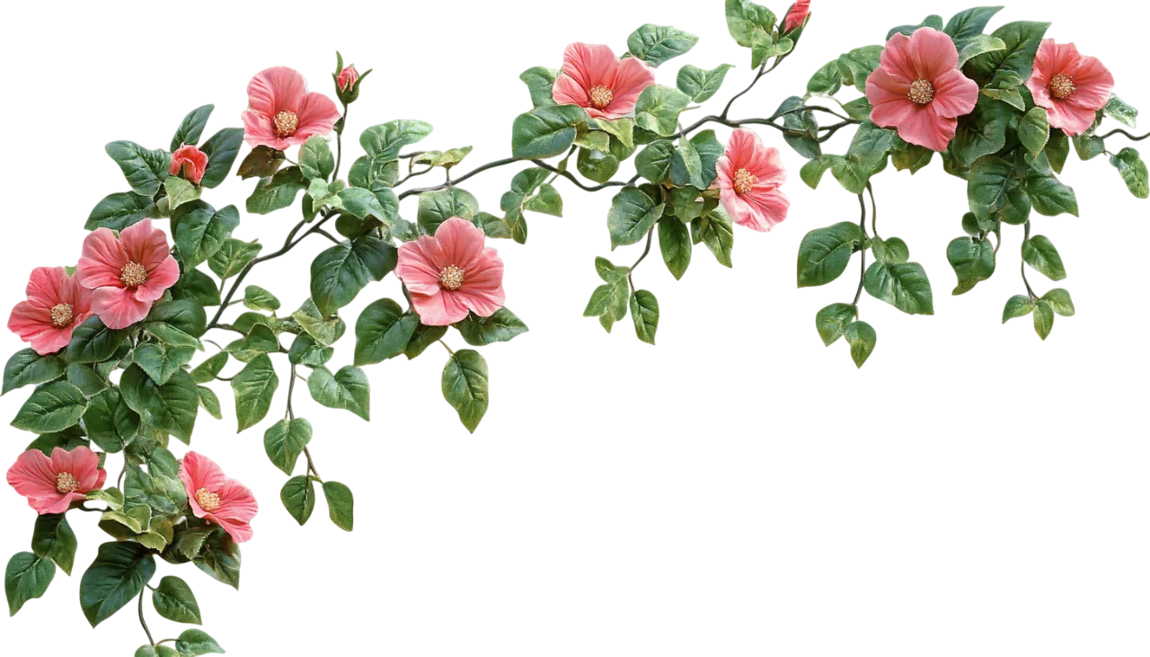 Hanging Green Leaf Vine Arch with Pink Blossoms Free PNG