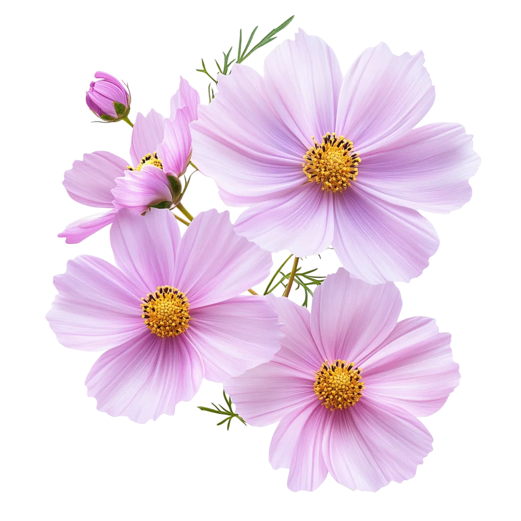 Soft Purple Cosmos Flower Blossoms Cluster Free PNG