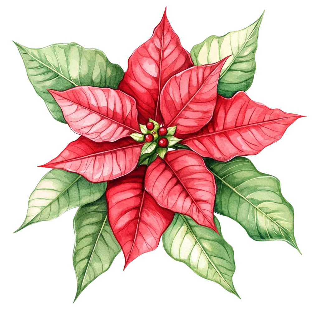 Festive Red Poinsettia Blossom Top View Free PNG