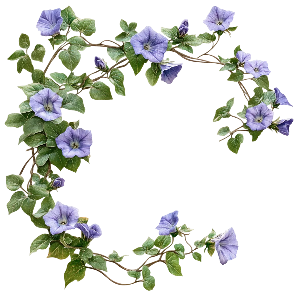 Purple Morning Glory Flower Vine Frame Border Free PNG