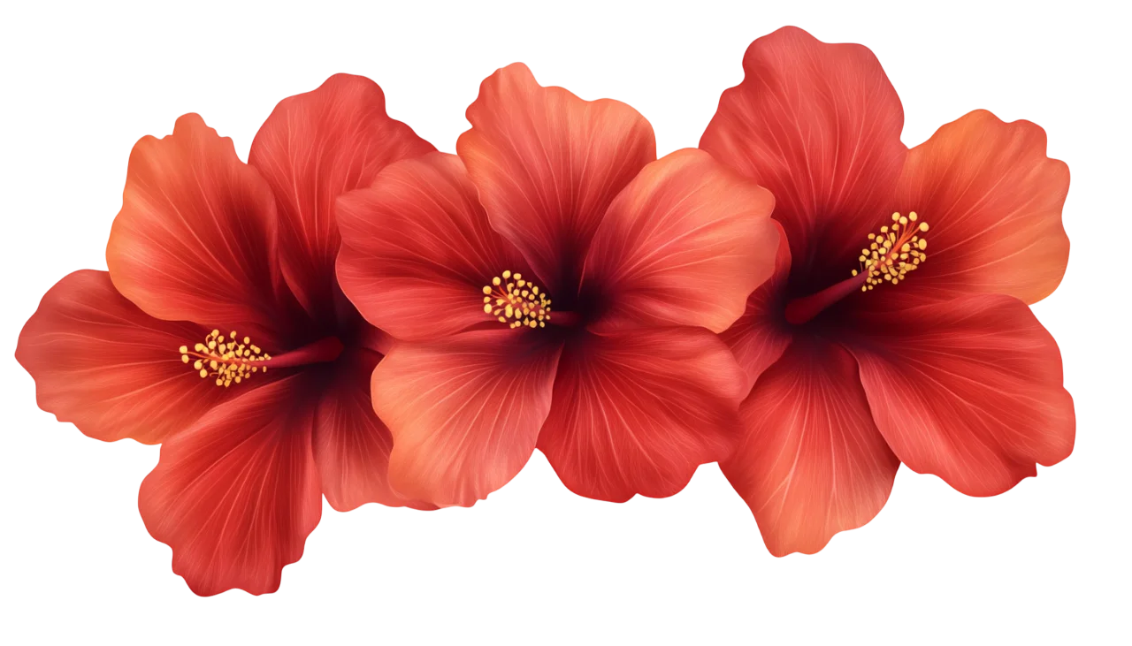 Red Hibiscus Flower Blossoms Cluster Cutout Free PNG