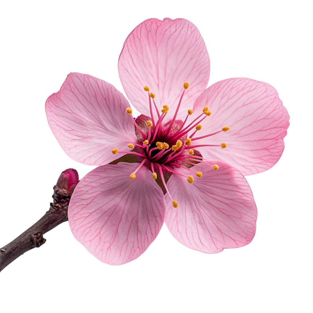 Single Pink Cherry Blossom Flower with Bud Free PNG