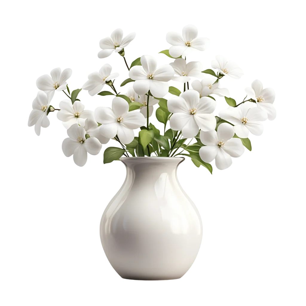 White Flowers Arrangement in Minimalist Vase Free PNG