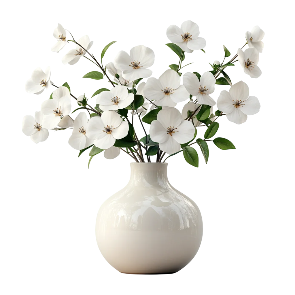 White Baby Breath Flowers in Ceramic Vase Free PNG
