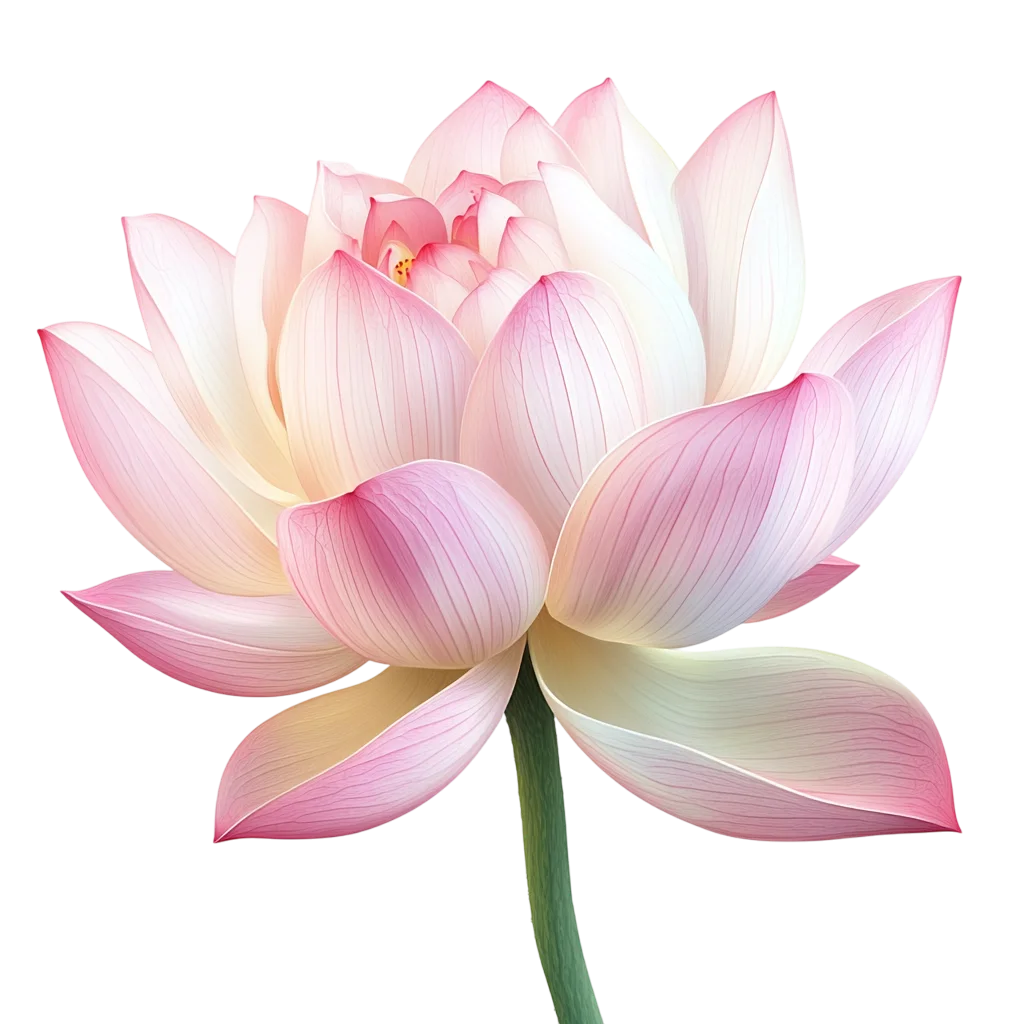 Pink Lotus Flower Blossom with Green Stem Free PNG
