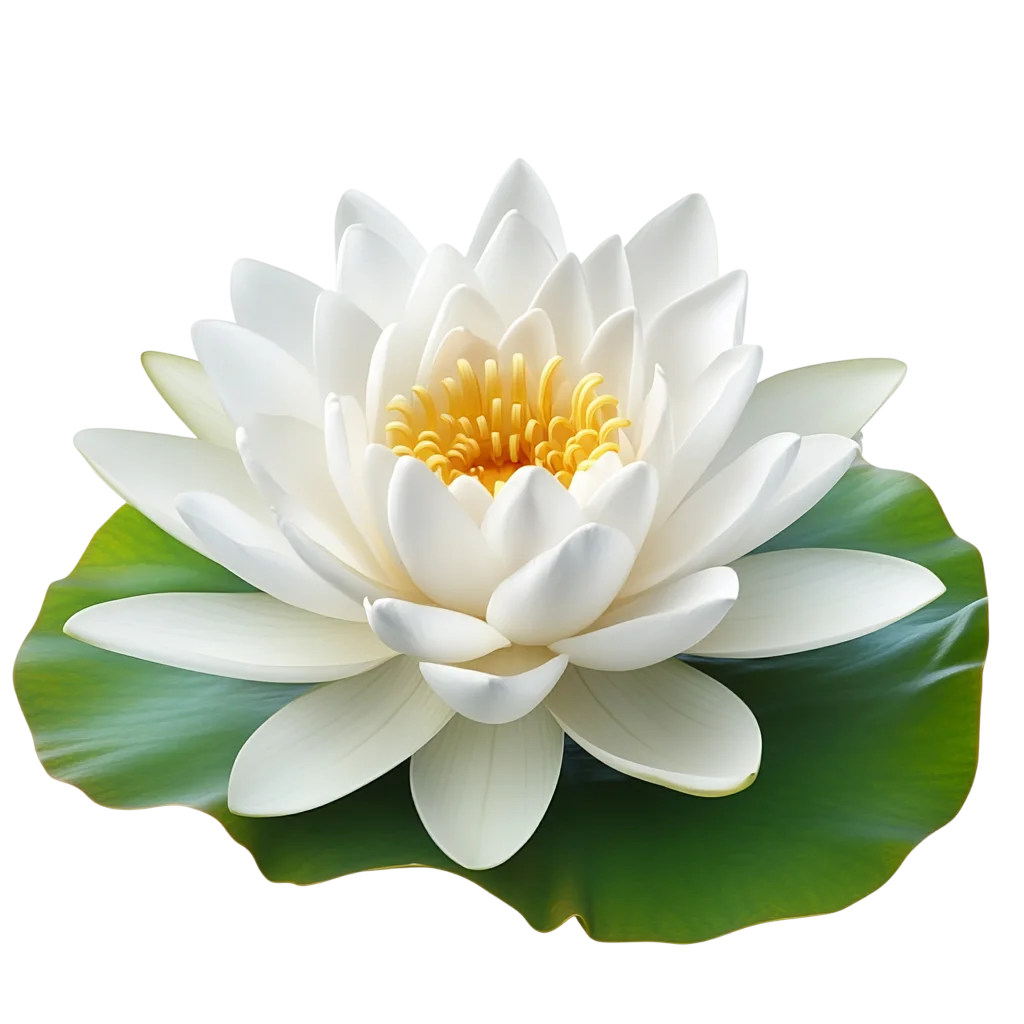 White Water Lily Flower with Floating Green Pad Free PNG