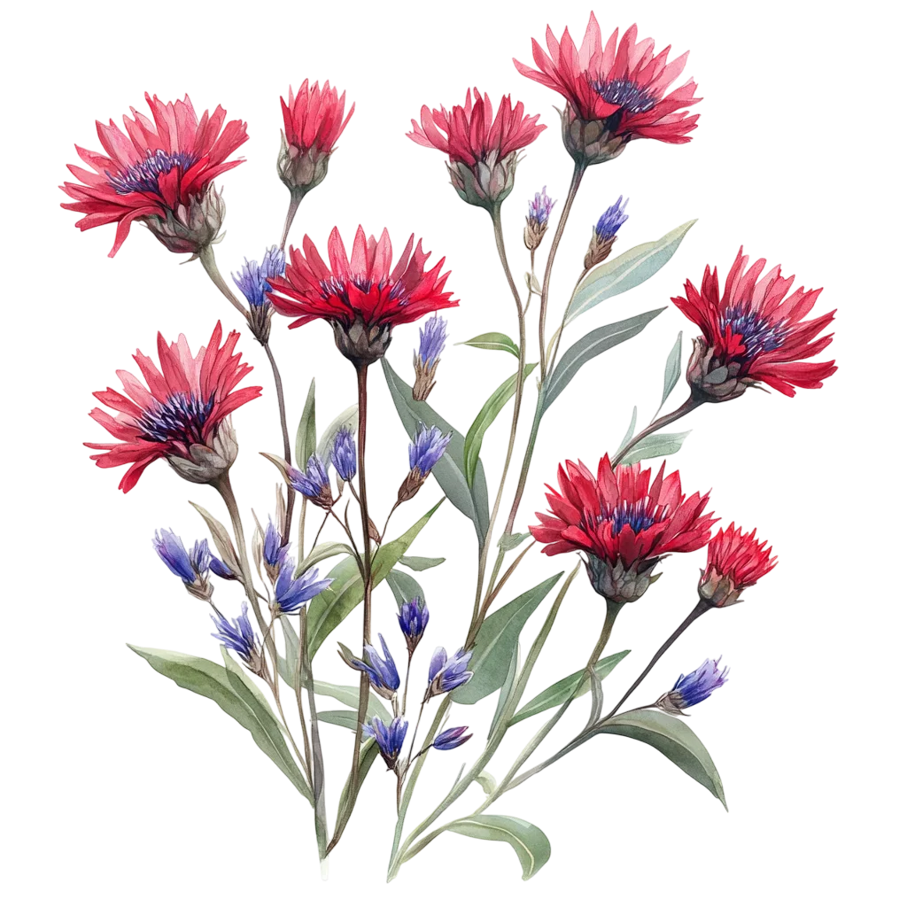 Bunch of Blooming Red Carnations on Stems Free PNG