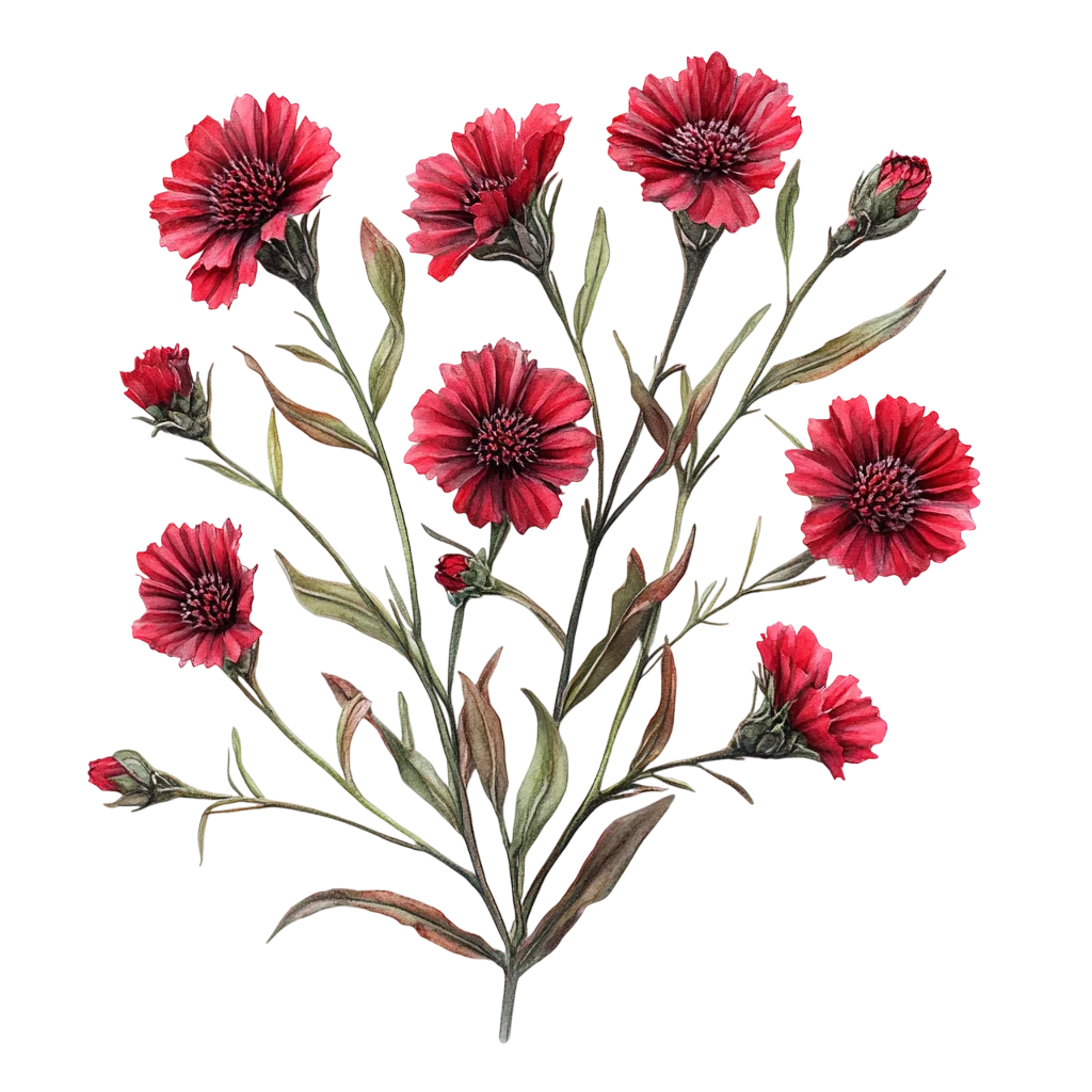 Red Carnation Flower Stems Bouquet Cutout Free PNG