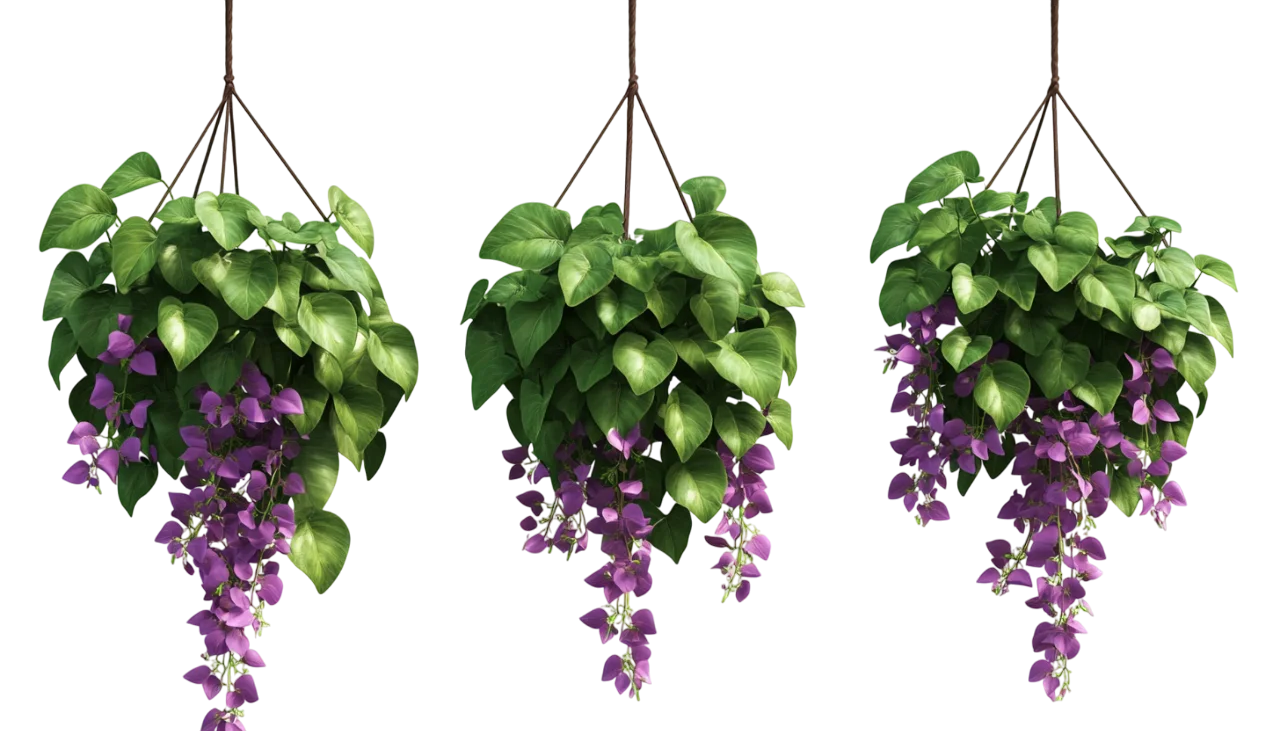 Hanging Purple Wisteria and Green Leaves Plant Free PNG