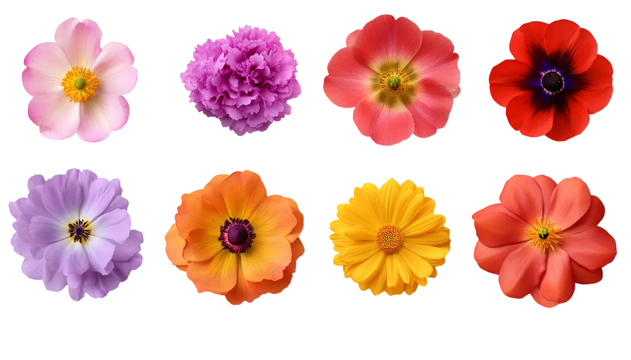 Colorful Garden Flower Heads Collection Free PNG