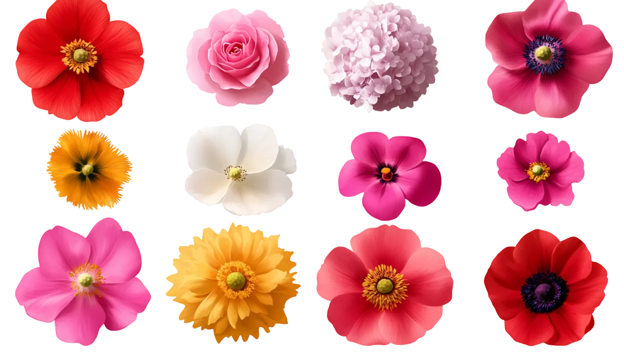 Mixed Spring Flower Heads Floral Elements Free PNG